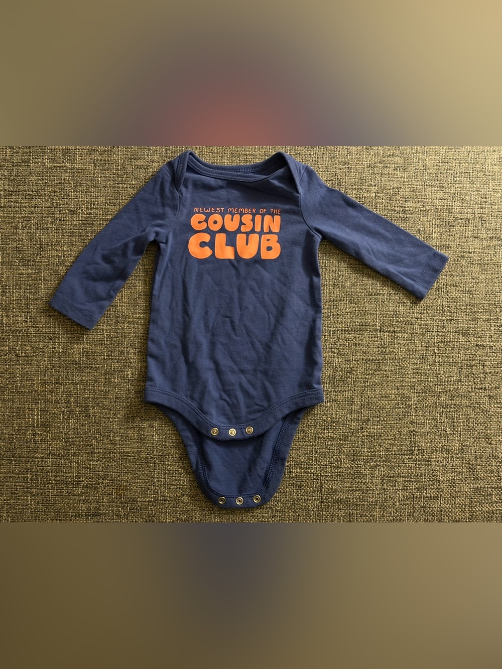 Cat & Jack Navy One-Piece Bodysuit with Orange "Cousin Club" Graphic